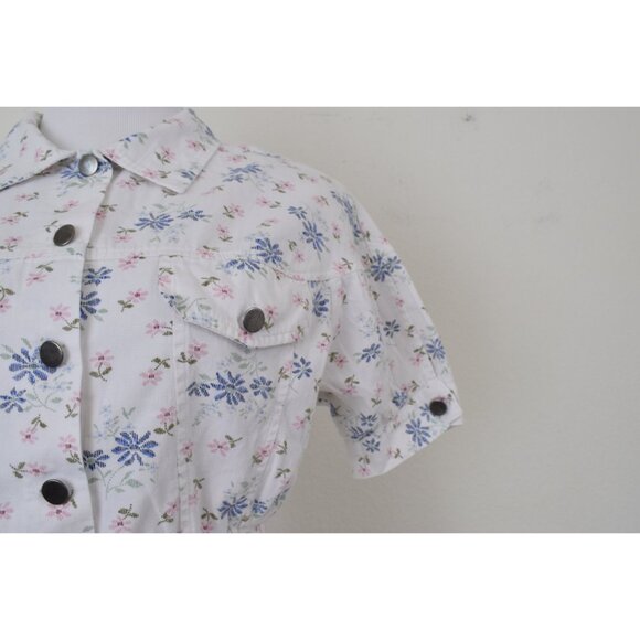 Vintage 90s Crop Floral Cotton Shirt by Jolly USA | size Medium - Picture 6 of 10